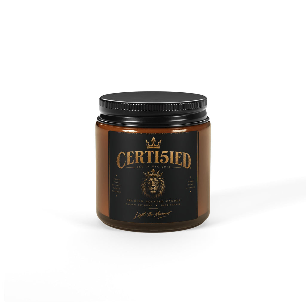 CERTI5IED Scented Soy Candle (Multi-Size, Amber Jar)