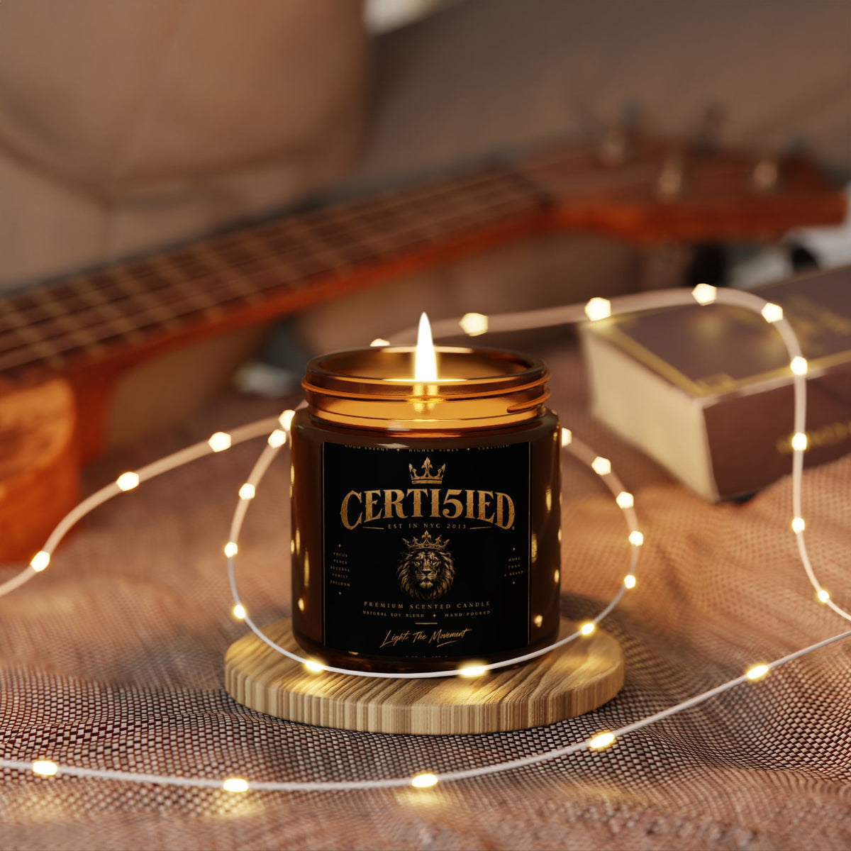 CERTI5IED Scented Soy Candle (Multi-Size, Amber Jar)
