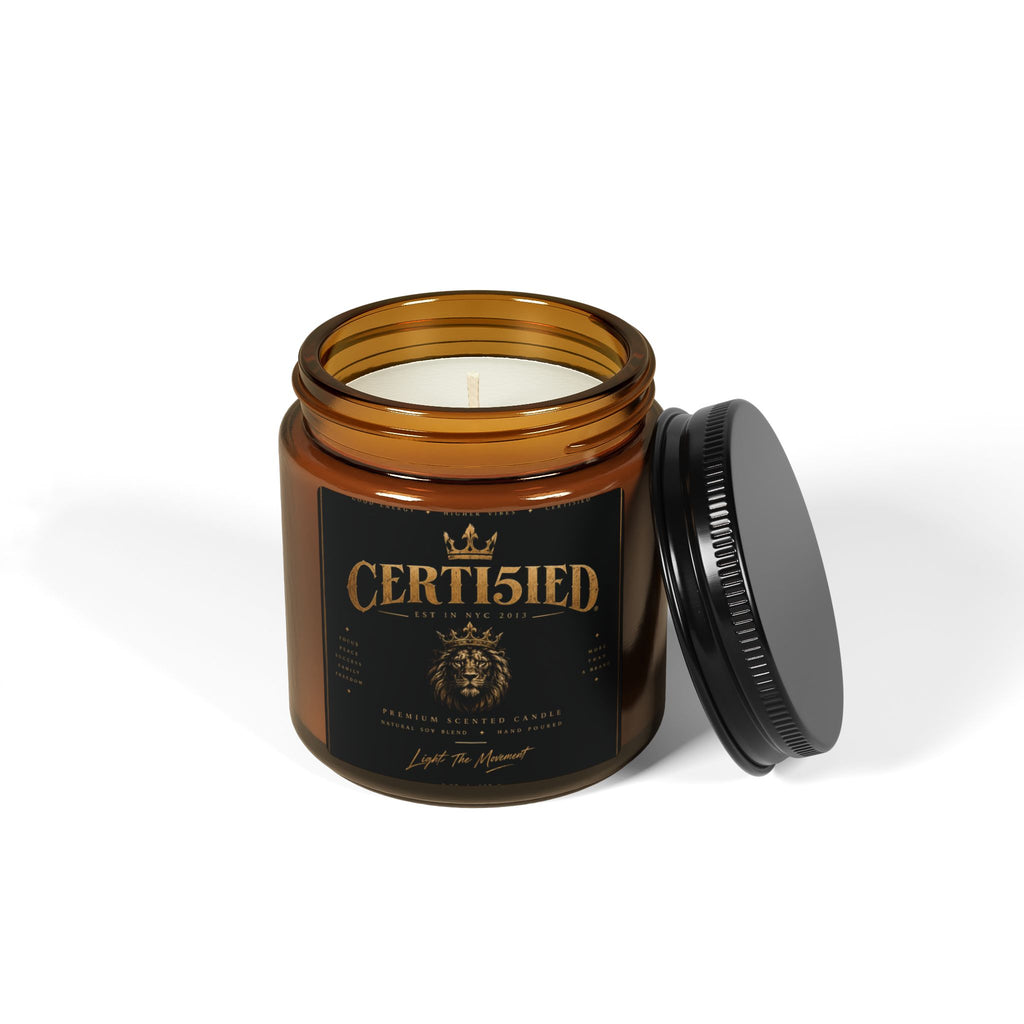 CERTI5IED Scented Soy Candle (Multi-Size, Amber Jar)