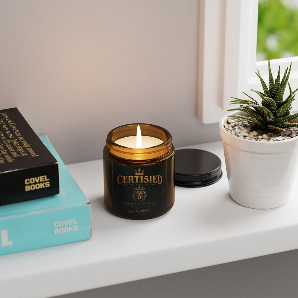 CERTI5IED Scented Soy Candle (Multi-Size, Amber Jar)